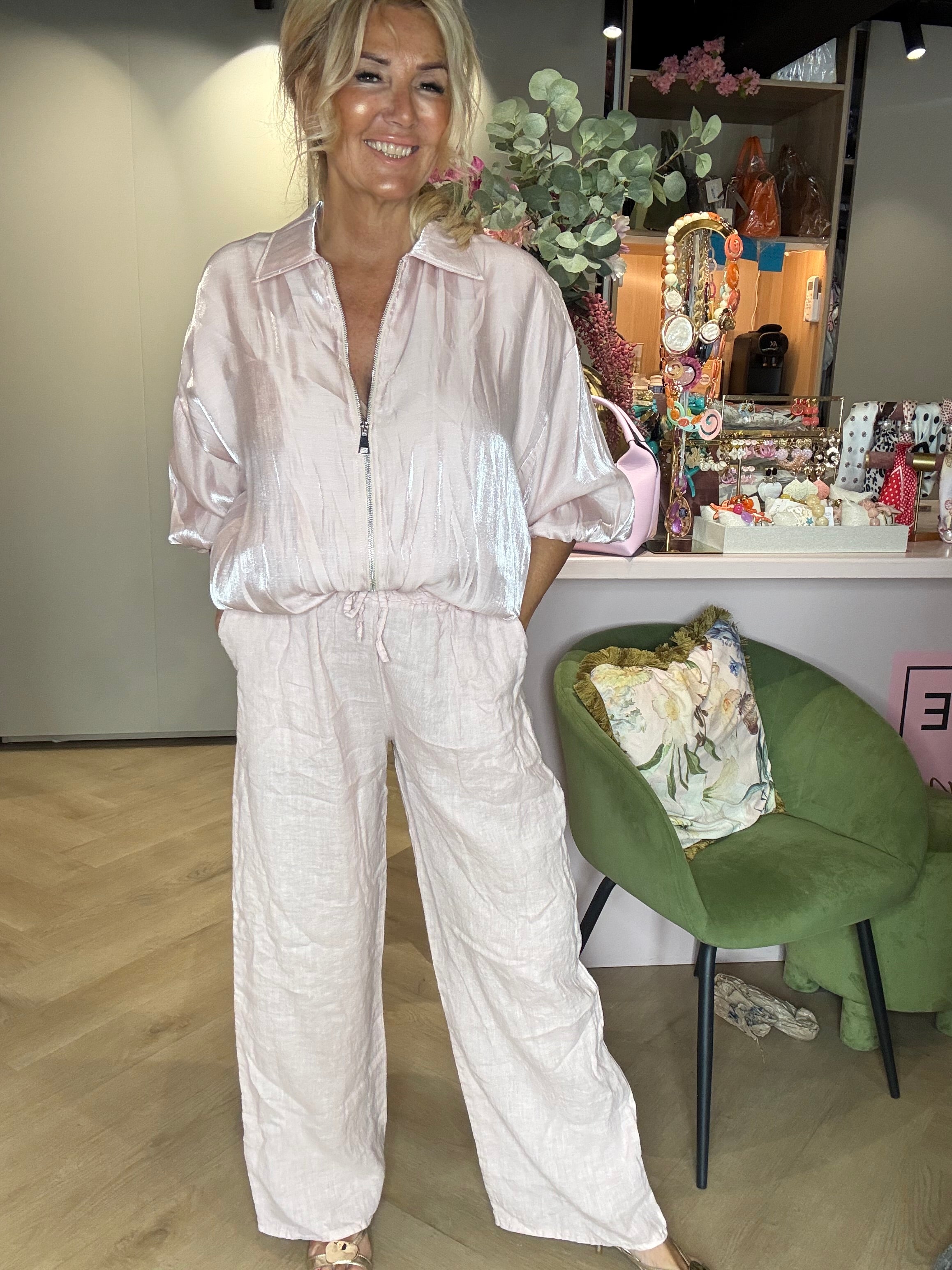 Broek licht Rose Linnen